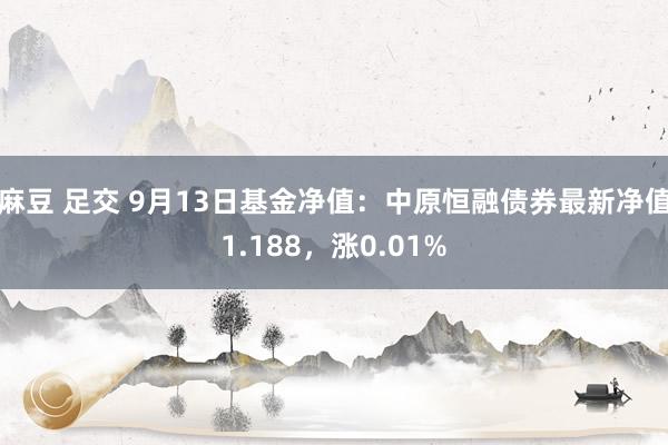 麻豆 足交 9月13日基金净值：中原恒融债券最新净值1.188，涨0.01%