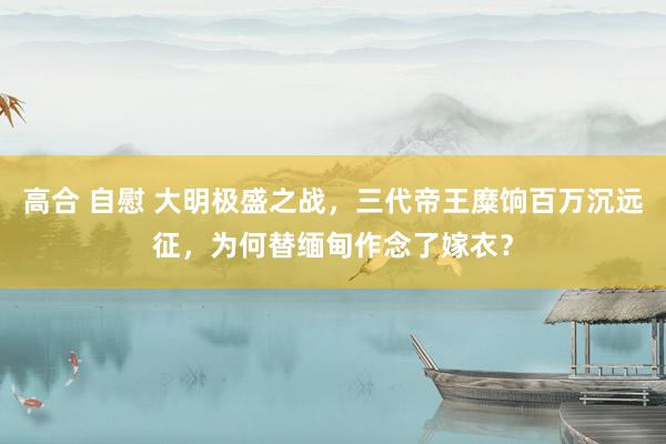 高合 自慰 大明极盛之战，三代帝王糜饷百万沉远征，为何替缅甸作念了嫁衣？