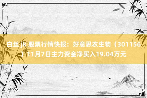 白丝 jk 股票行情快报：好意思农生物（301156）11月7日主力资金净买入19.04万元